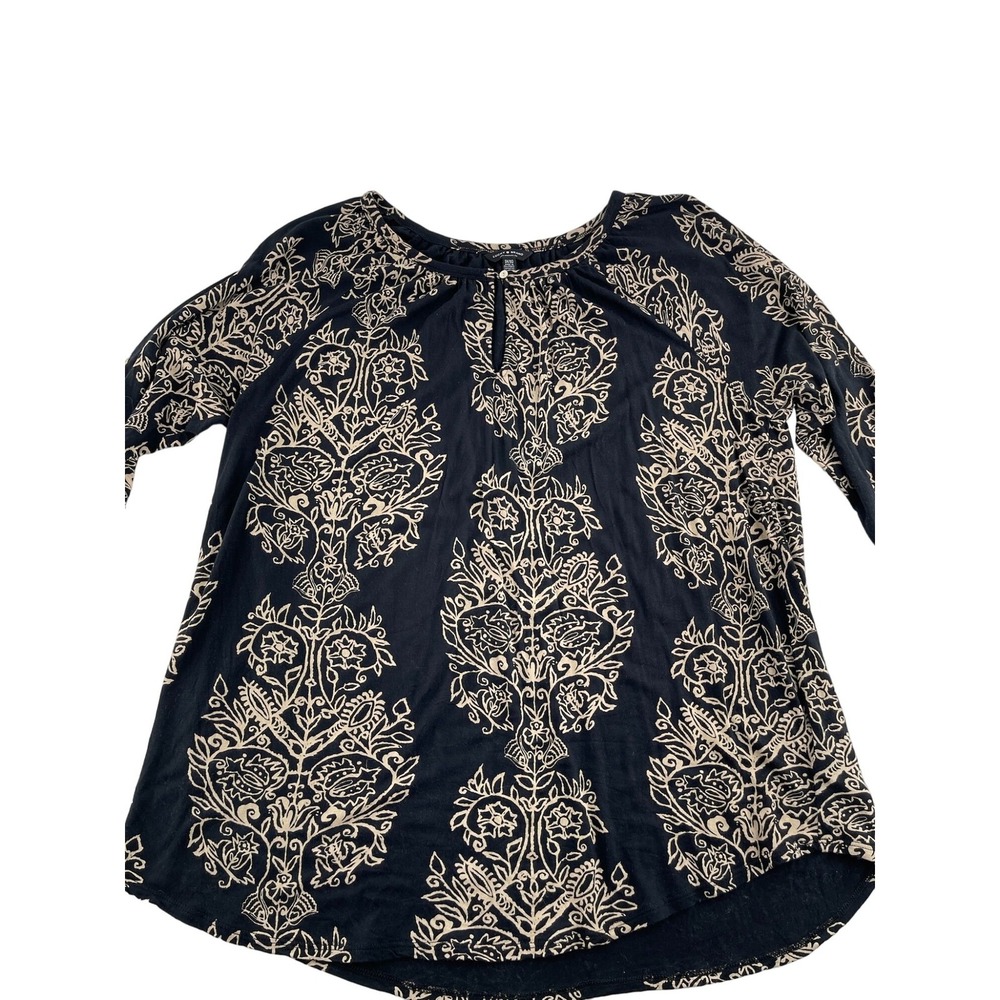 Lucky Brand Women's Black & Beige Floral Print Long Sleeve Top 1X